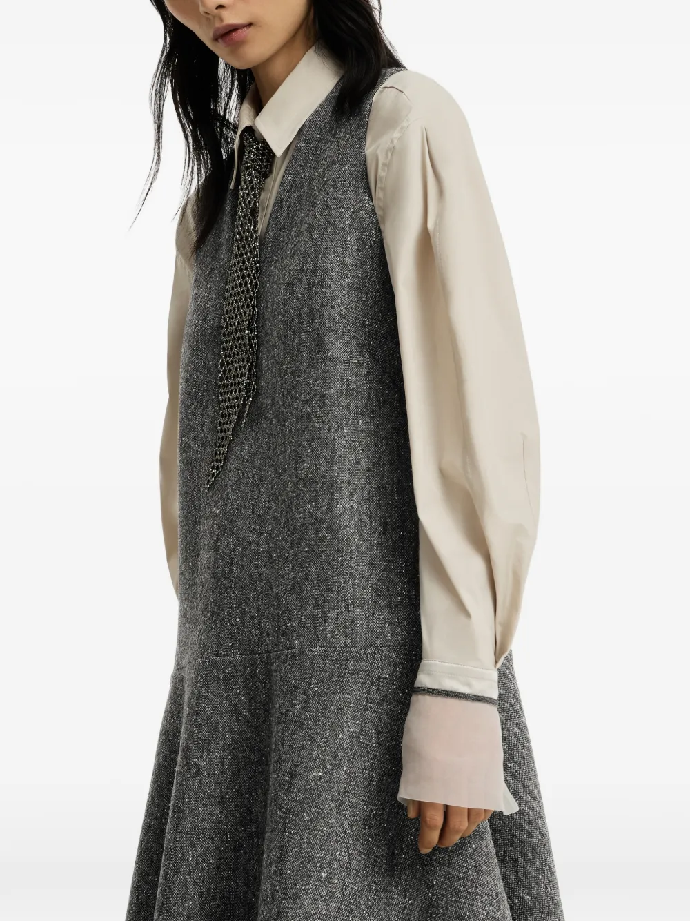 Brunello Cucinelli Donegal mini-jurk van scheerwol met Monili Grijs