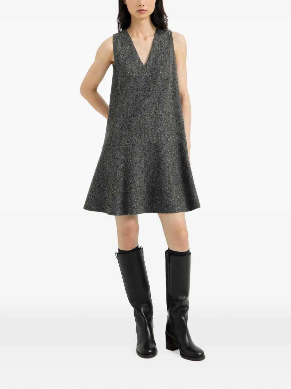 Brunello Cucinelli Donegal mini-jurk van scheerwol met Monili Grijs