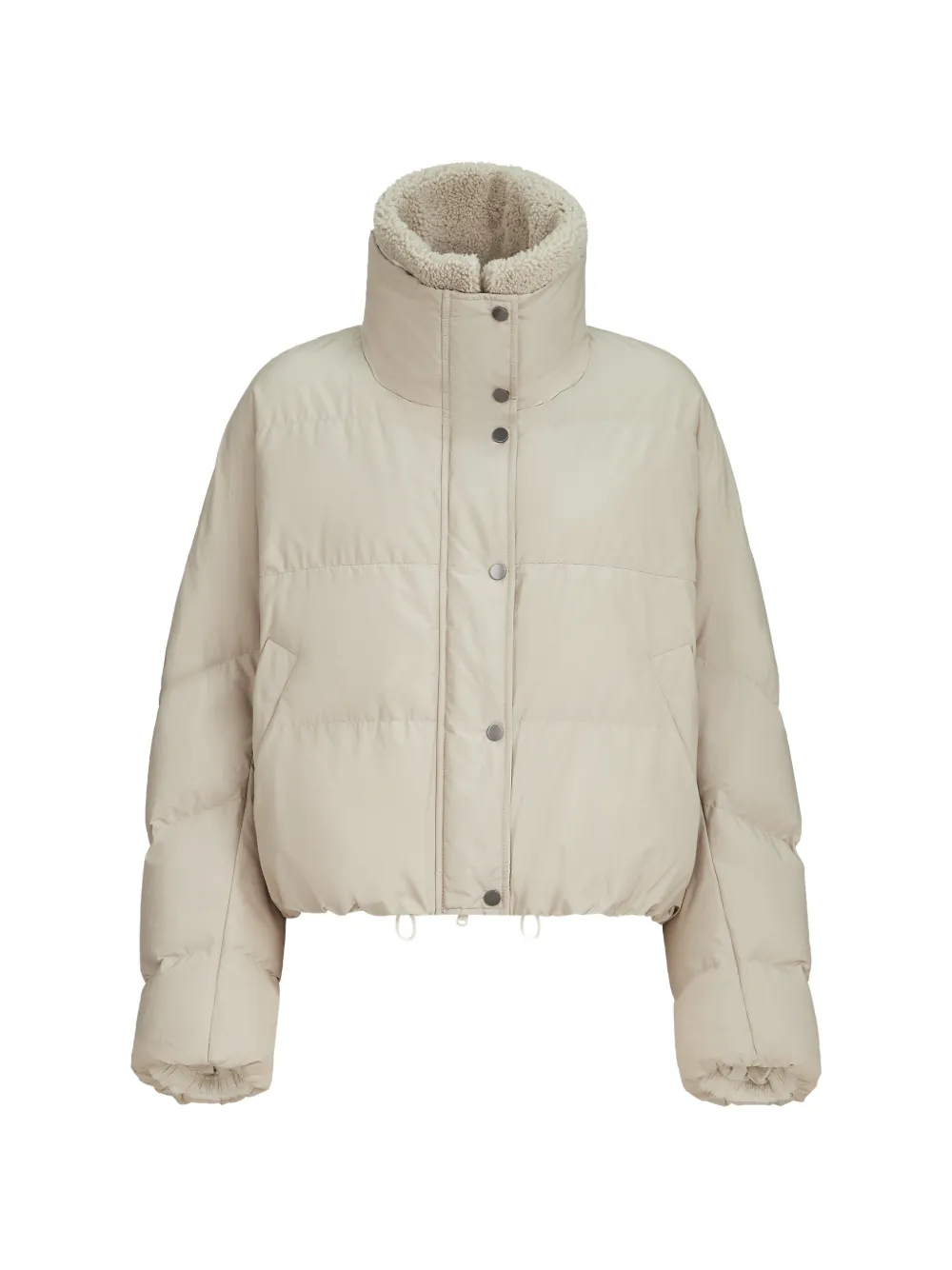 Brunello Cucinelli techno cotton taffeta down jacket with detachable shearling insert and monili - Neutrals