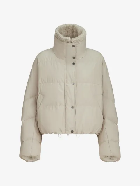 Brunello Cucinelli techno cotton taffeta down jacket with detachable shearling insert and monili