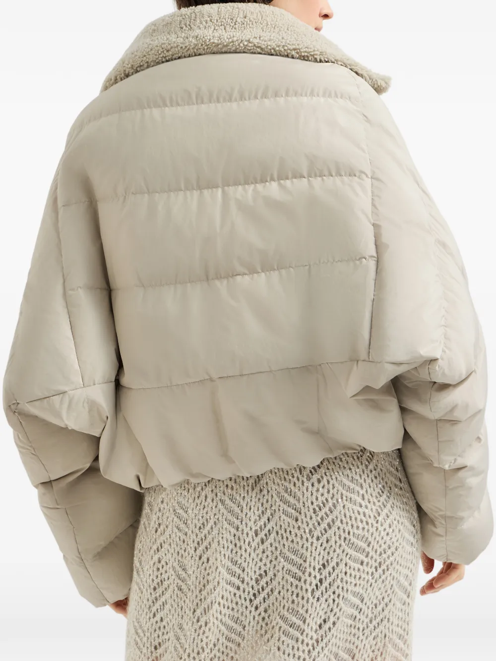 Brunello Cucinelli Donsjack van technische katoentaffeta met uitneembare lammy binnenkant en monili Beige