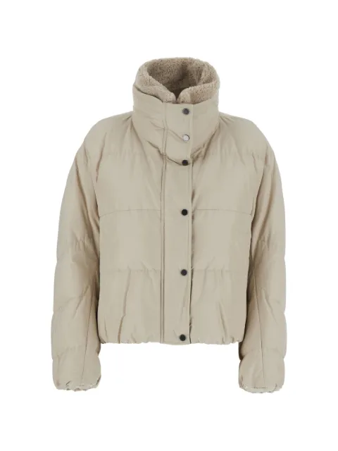 Brunello Cucinelli Techno cotton taffeta down jacket with detachable shearling insert and Monili