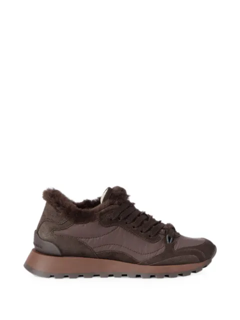 Brunello Cucinelli patins en daim et techno-tissu avec doublure en shearling et monili
