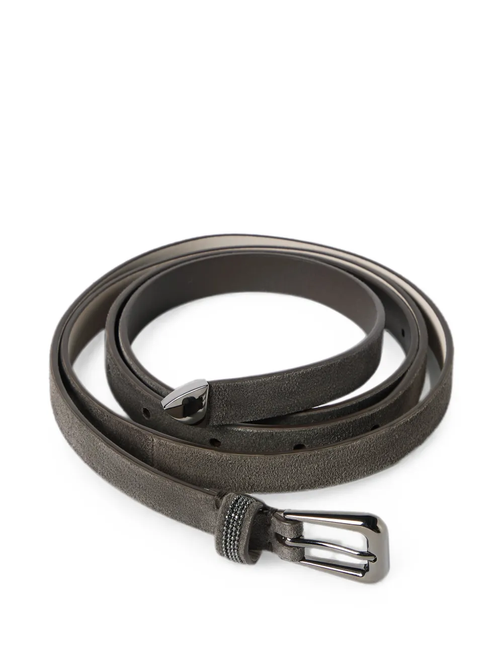 Brunello Cucinelli Suède riem met glanzende lus Grijs