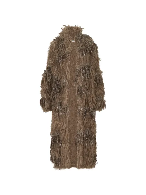 Brunello Cucinelli Dazzling moss embroidery long cardigan in mohair and wool