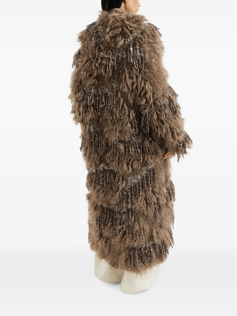 Brunello Cucinelli Dazzling Moss lang vest van mohair en wol met borduurwerk Bruin