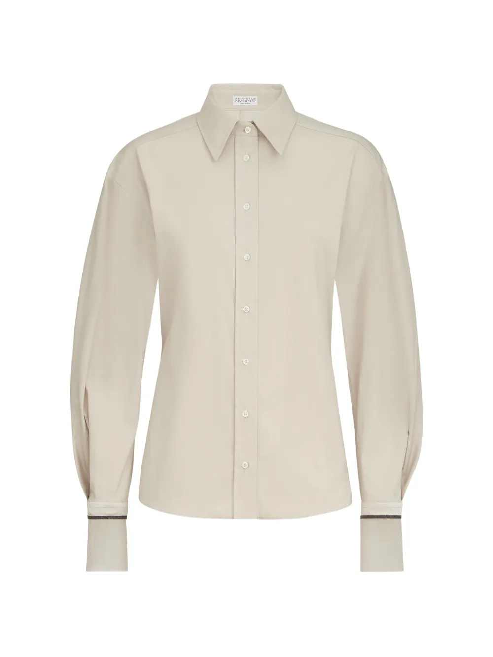 Brunello Cucinelli stretch cotton poplin shirt with shiny silk cuffs - Neutrals