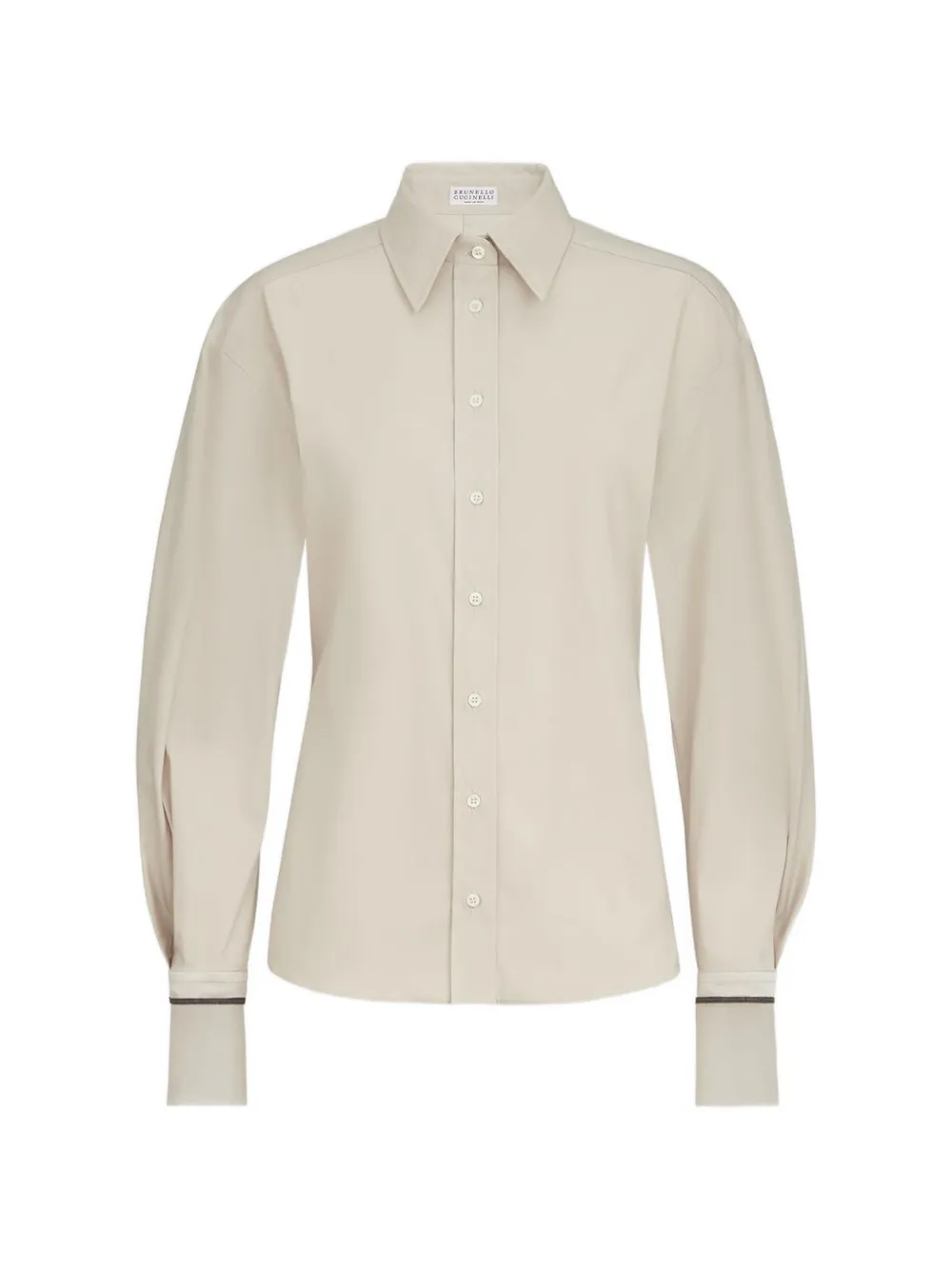 Brunello Cucinelli stretch cotton poplin shirt with shiny silk cuffs - Neutrals
