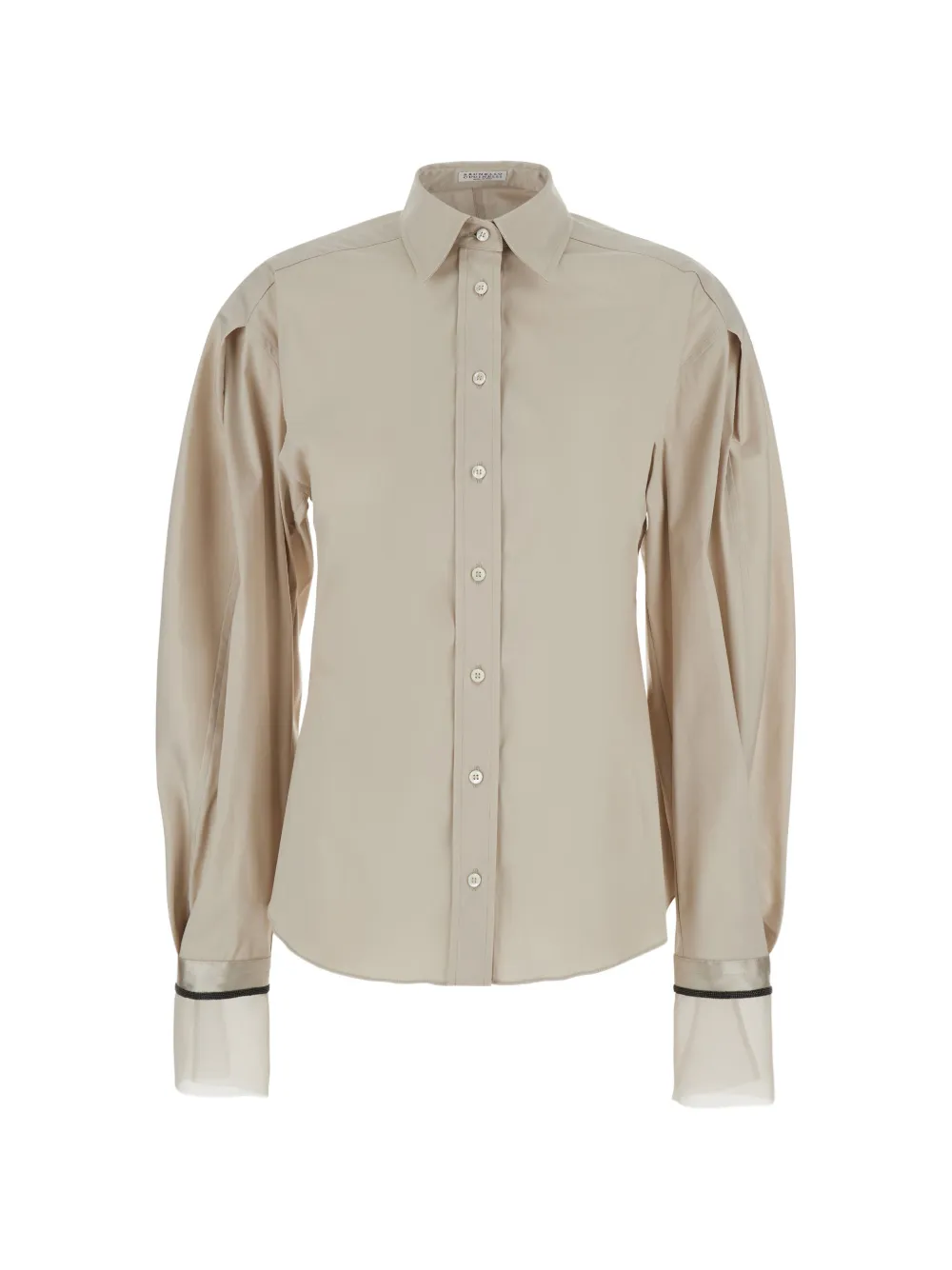 Brunello Cucinelli stretch cotton poplin shirt with shiny silk cuffs - Neutrals