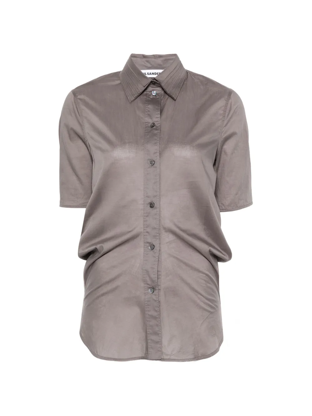 Jil Sander pleated-collar short-sleeved button-down cotton shirt - Grey