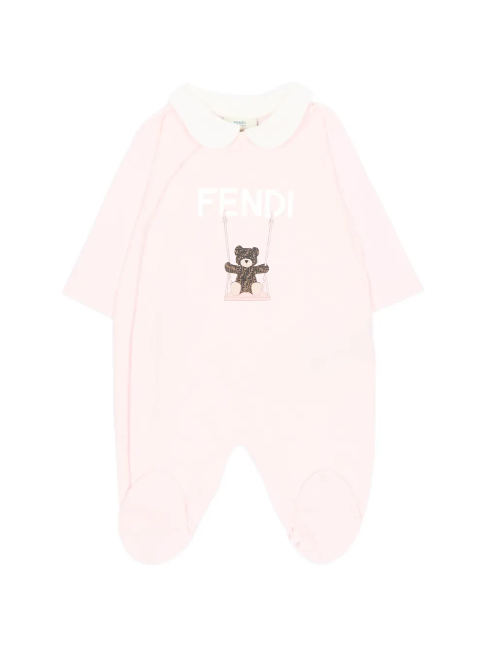 Fendi Kids Slabbetje en muts met teddybeer-patroon Roze