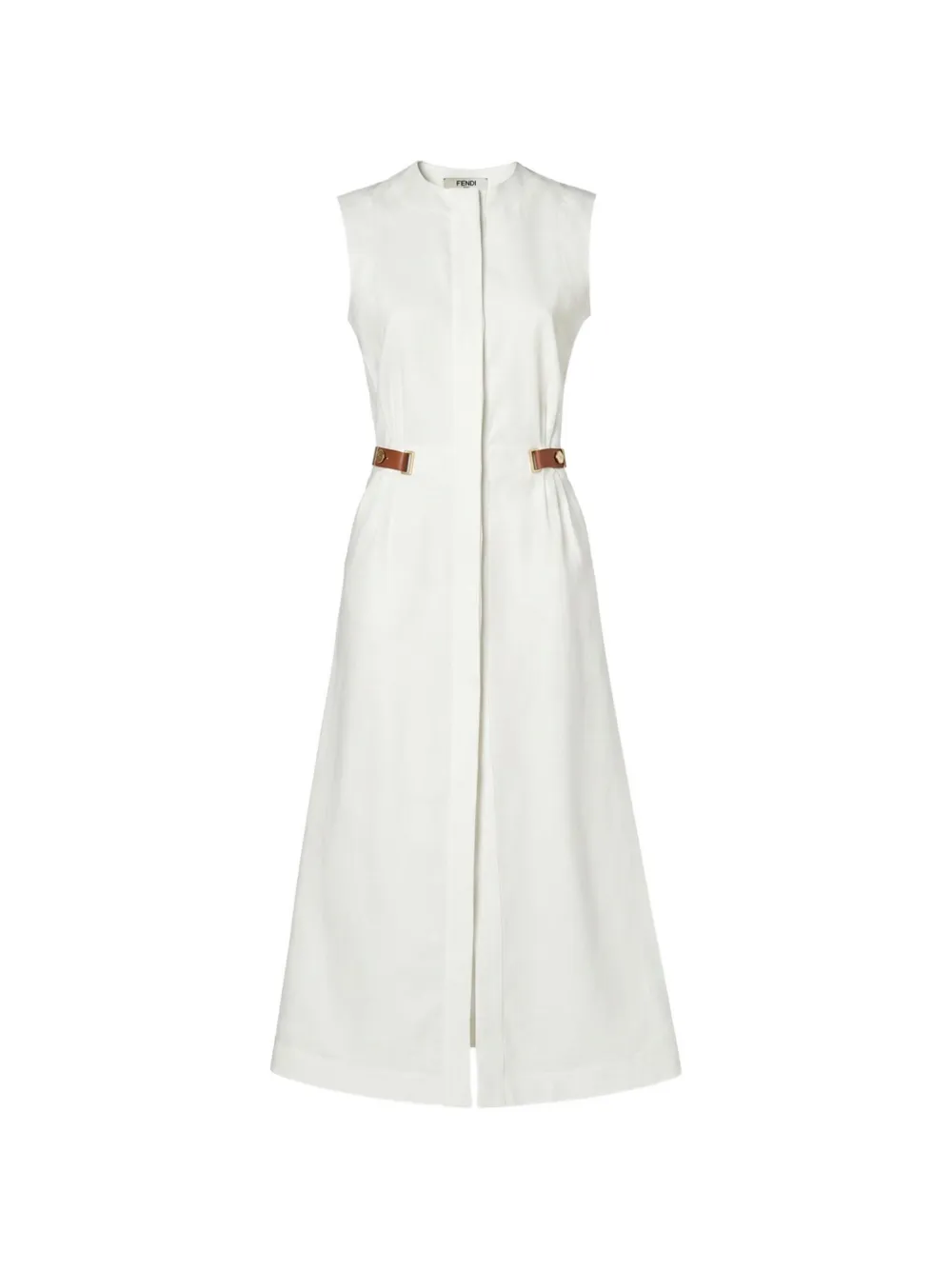 FENDI leather-trimmed sleeveless midi dress - Weiß
