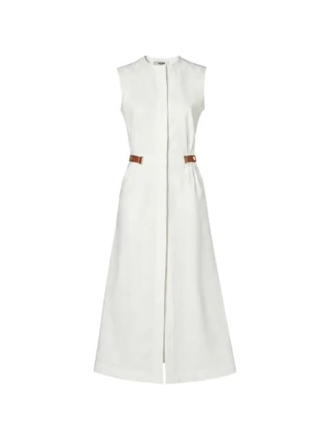 FENDI leather-trimmed sleeveless midi dress