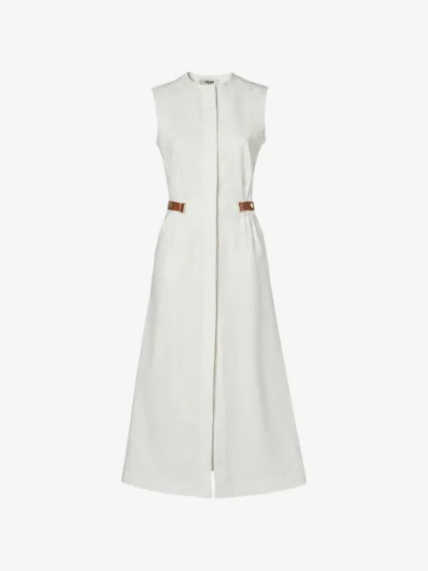FENDI leather-trimmed sleeveless midi dress