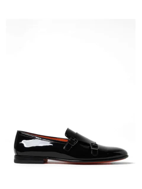 Santoni double-strap patent-leather loafers
