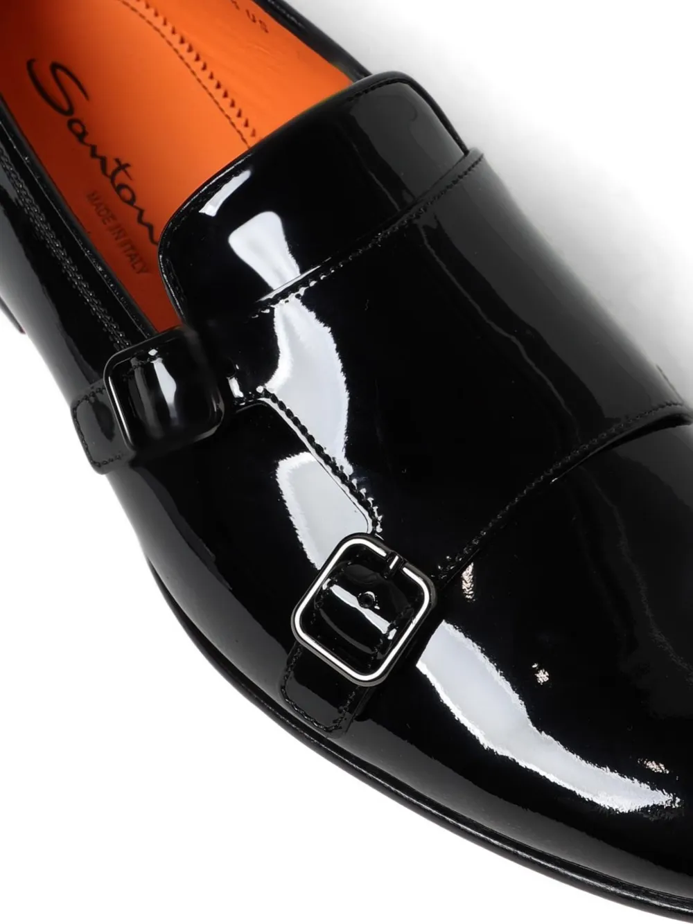 Santoni double-strap patent-leather loafers Zwart