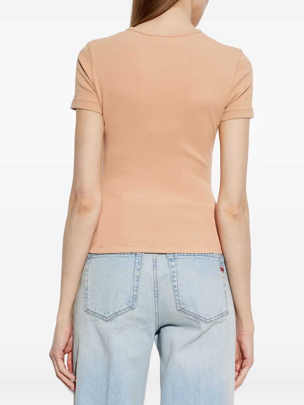Diesel T-ELE-LONG-OD geribbeld T-shirt met logoplakkaat Beige