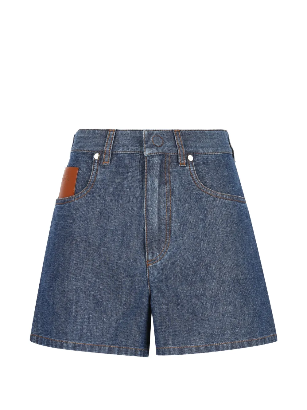 FENDI logo-patch denim shorts - Blu