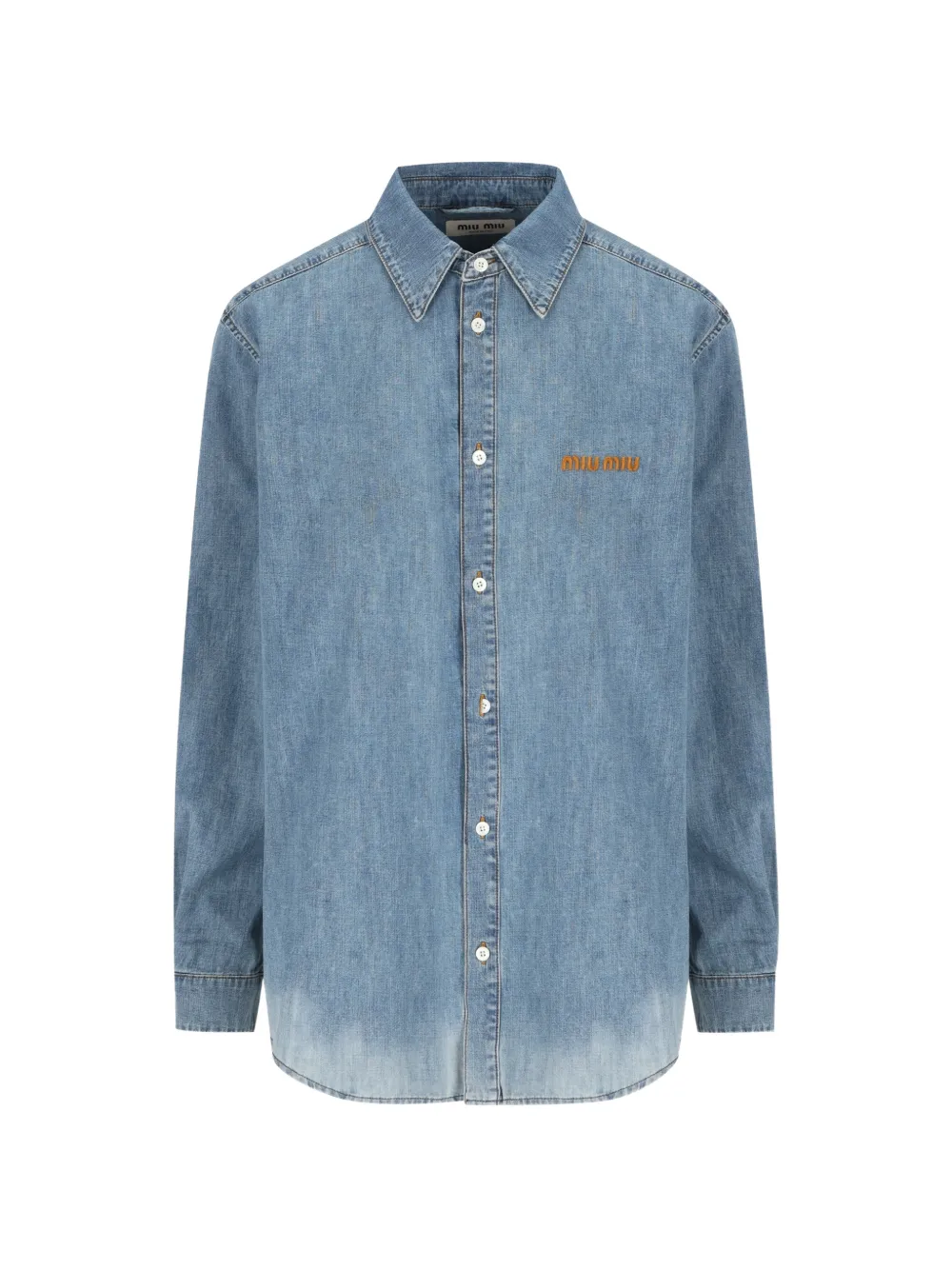 Miu Miu bleached logo-embroidered shirt - Blu