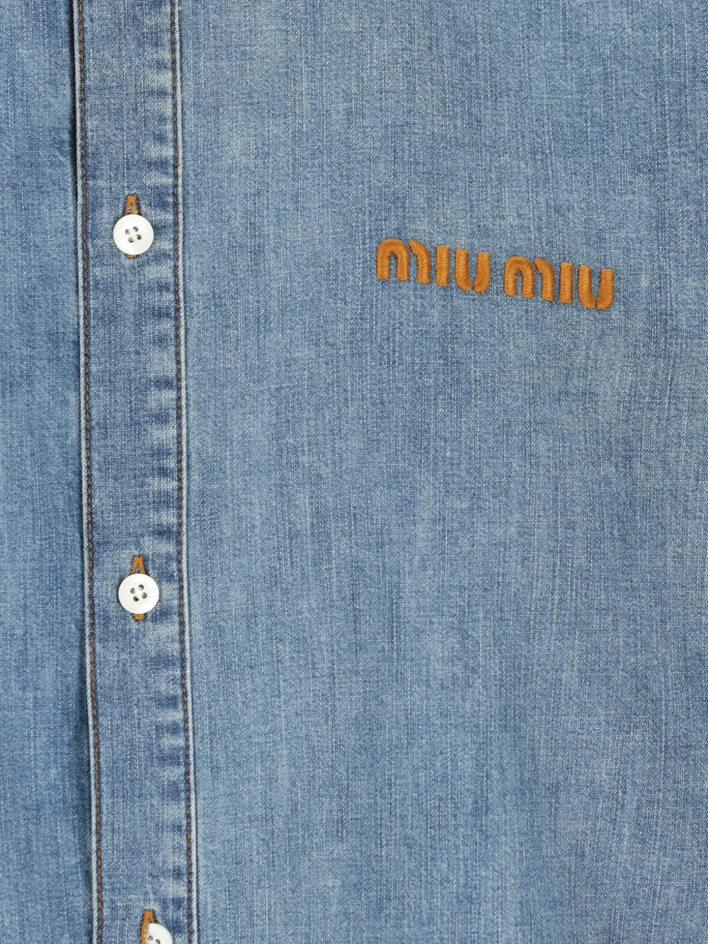Miu Chambray denim blouse met geborduurd logo Blauw