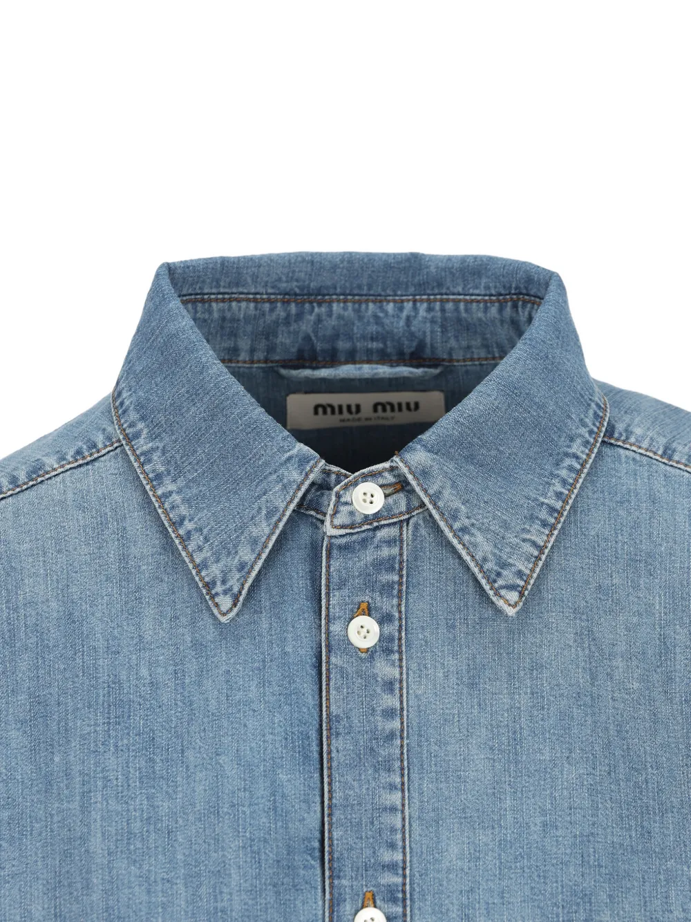 Miu Chambray denim blouse met geborduurd logo Blauw
