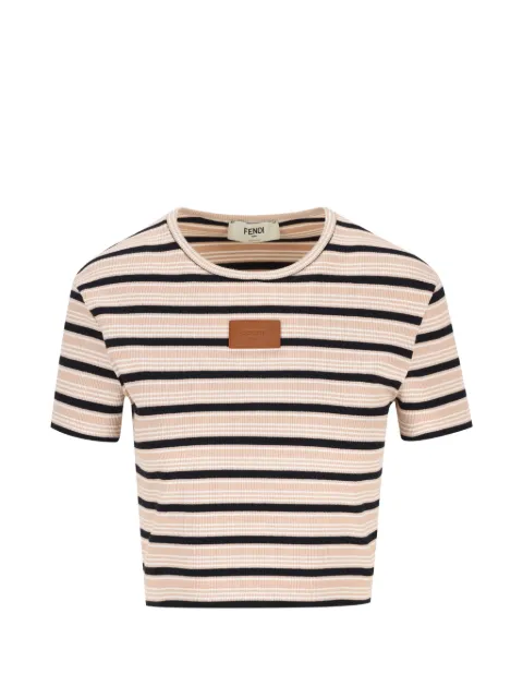 FENDI striped logo-patch T-shirt