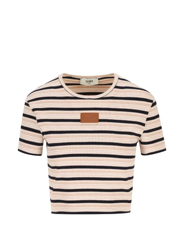 Fendi Top Striped Cotton Jumper in Pink