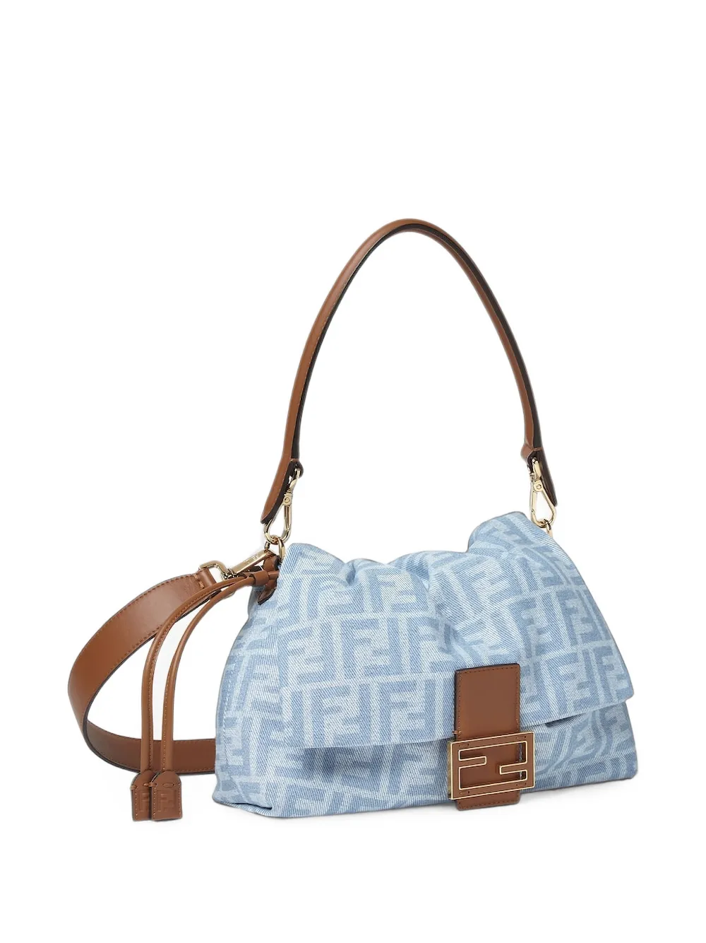 FENDI Medium Baguette Soft lichtblauwe FF denim tas