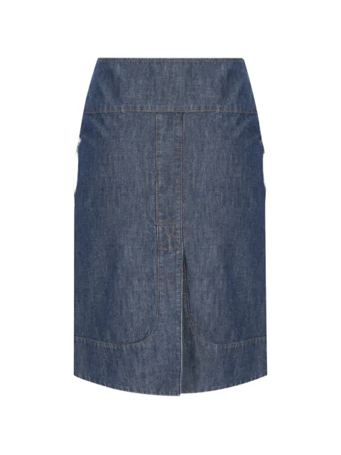 FENDI zip-fastening leather-detail denim skirt