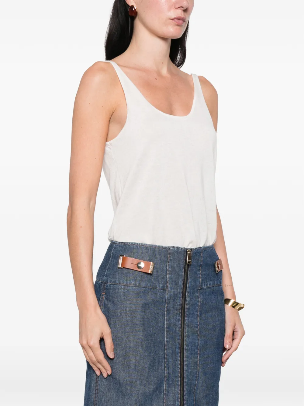FENDI Denim rok met ritssluiting en leren detail Blauw