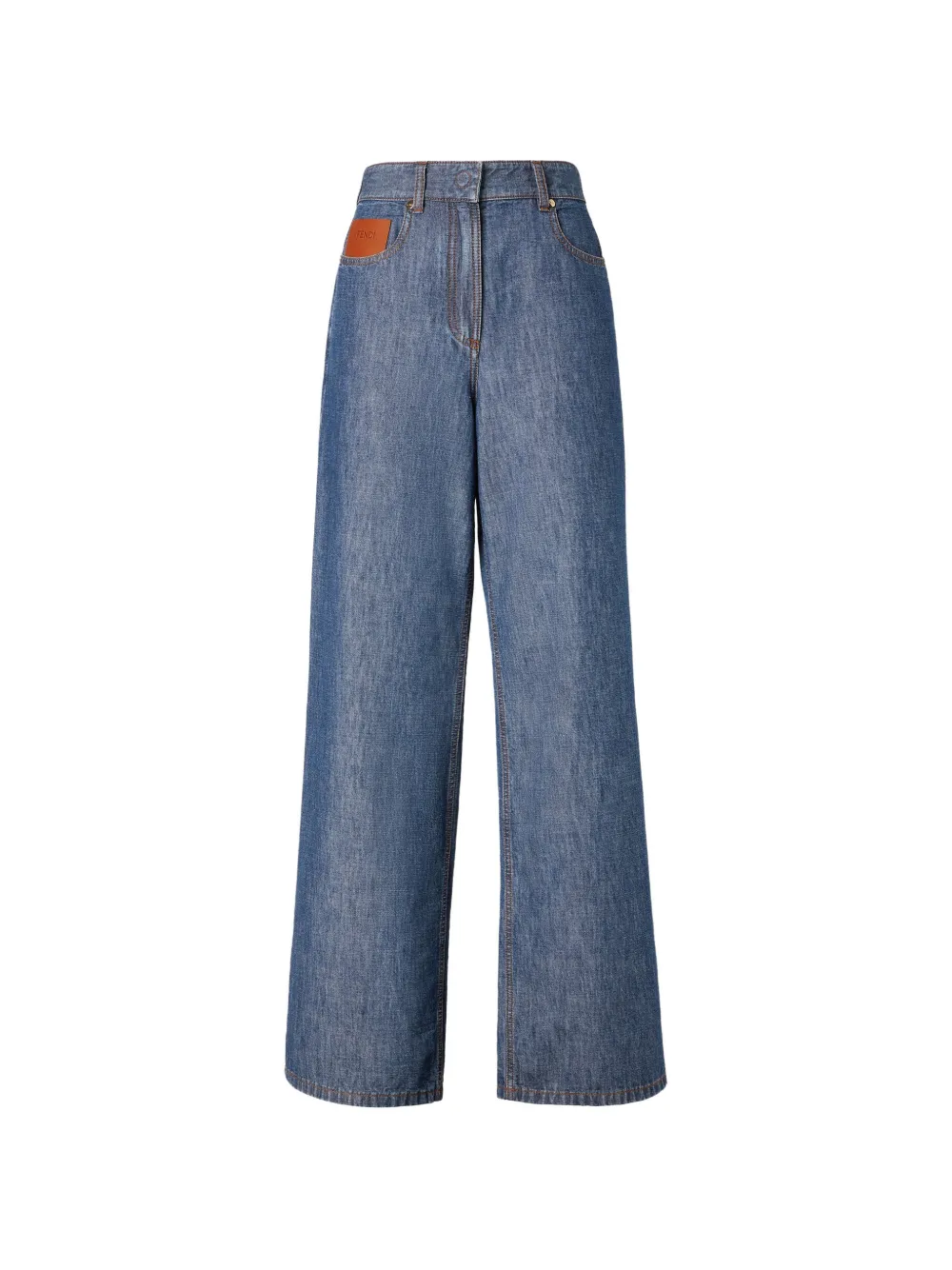 FENDI logo-patch wide-leg trousers - Blu