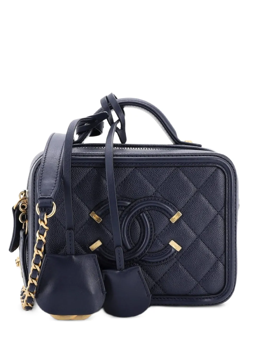 CHANEL Pre-Owned Filigree Vanity Case Quilted Caviar Small satchel - Blu