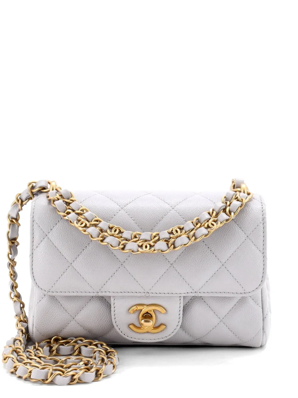 CHANEL Pre-Owned CC Double Chain Handle Flap Bag Quilted Caviar Mini crossbody bag - Grigio