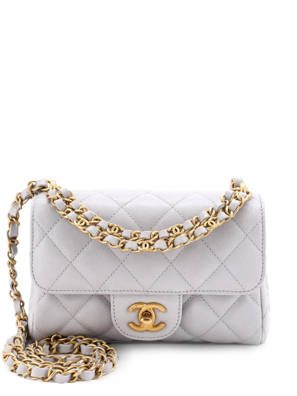 CHANEL Pre-Owned CC Double Chain Handle Flap Bag Quilted Caviar Mini crossbody bag - Grey