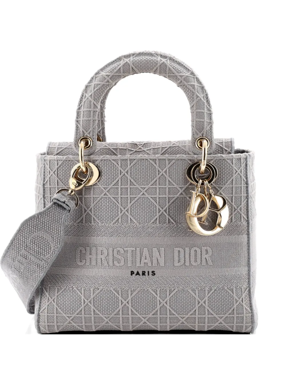 Christian Dior Pre-Owned Lady D-Lite Bag Cannage Embroidered Canvas Medium satchel - Grey