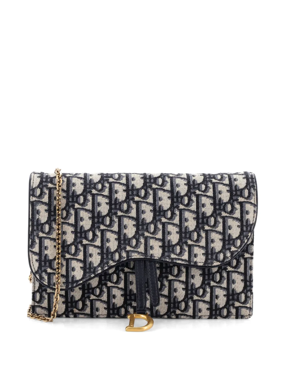 Christian Dior Pre-Owned Saddle Chain Oblique Canvas clutch bag - Blu