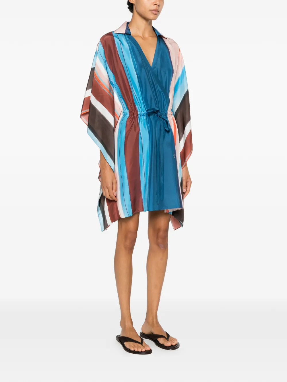 FENDI Gestreepte midi-jurk van zijde Blauw