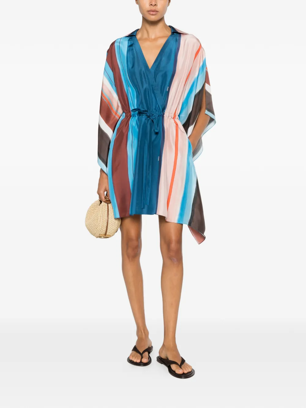 FENDI Gestreepte midi-jurk van zijde Blauw