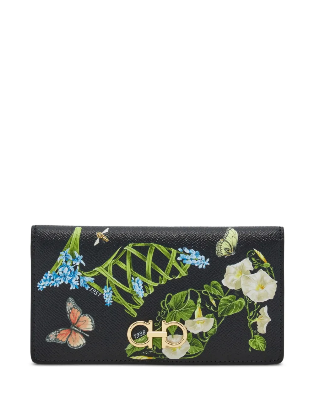 Ferragamo Portafoglio Gancini a fiori - Nero