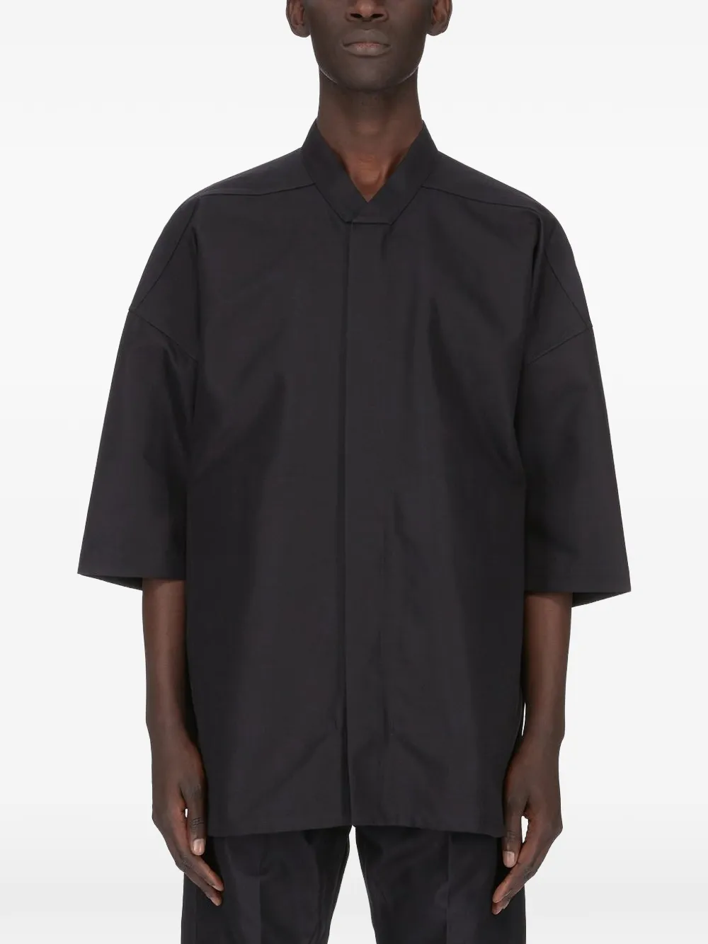 Rick Owens SS Jumbo Faun overhemd met korte mouwen en webbing band Zwart
