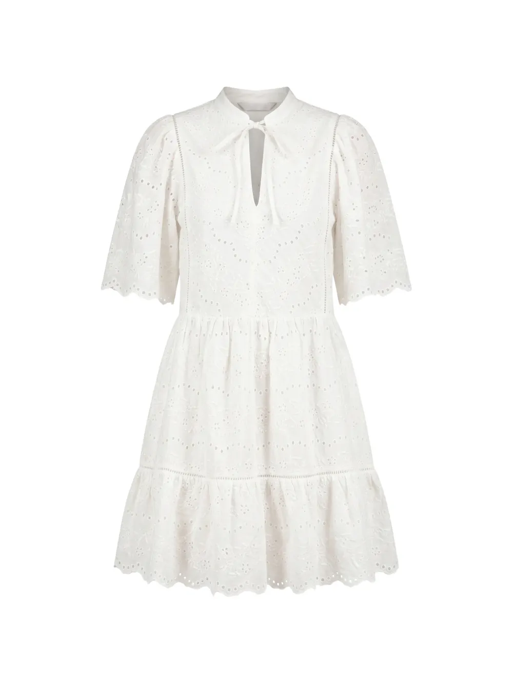 BOSS broderie anglaise tiered mini dress - Weiß