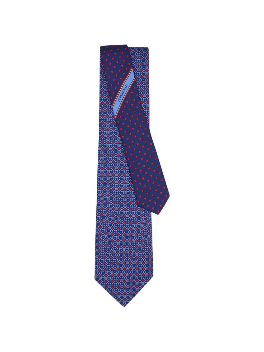 Ferragamo Gancini Hearts-print Silk Tie In Blue
