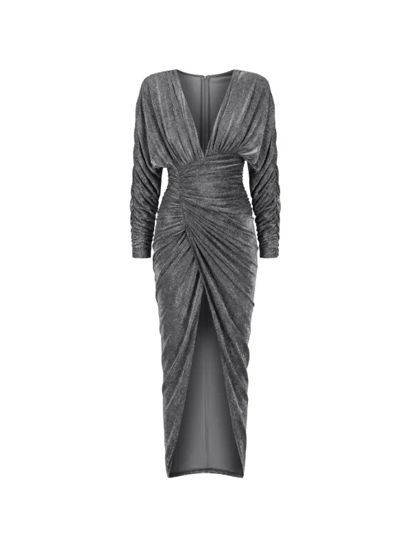 alexandre vauthier long dress Alexandre Vauthier Ruched metallic-effect Maxi Dress | Silver