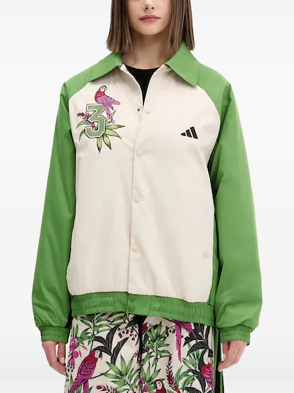 adidas x Farm Rio parrot-embroidered colour-block jacket - women - Recycled Polyester/Polyester/Recycled Polyester/Recycled Polyester/Recycled Po...