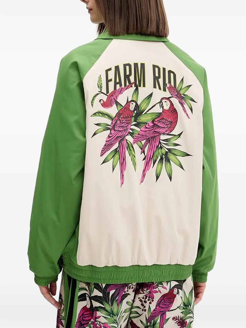 adidas x Farm Rio jack met geborduurde papegaai en colourblocking Beige