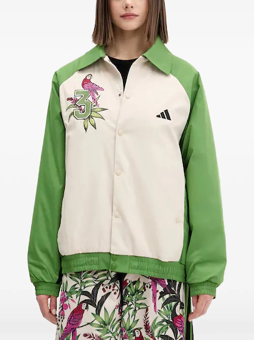 adidas x Farm Rio parrot-embroidered colour-block jacket - Nude