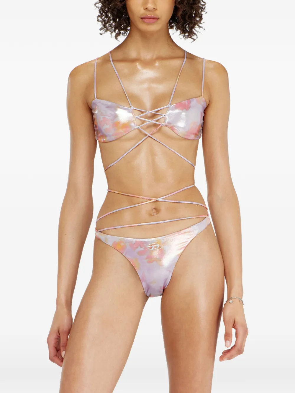 Diesel Bikinitop met bloemenprint en veters Paars
