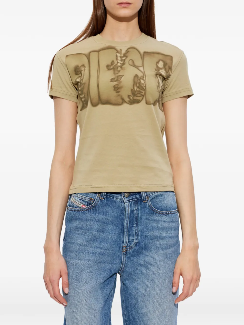 Diesel T-ILA-AA3 katoenen T-shirt met logoprint Beige