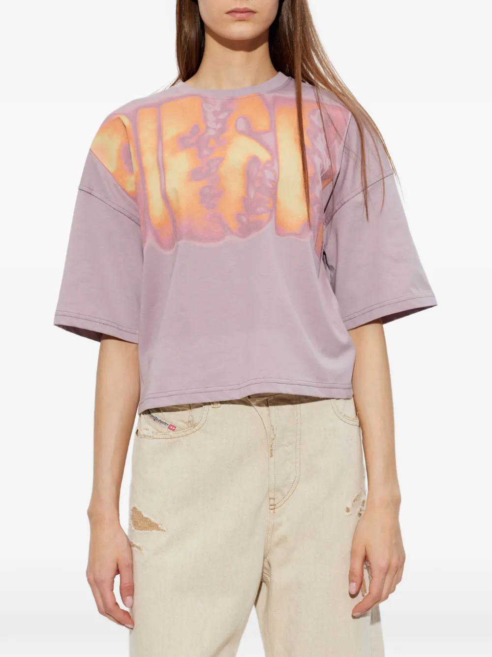 Diesel T-CROPYN-AA1 cropped T-shirt met logoprint Paars