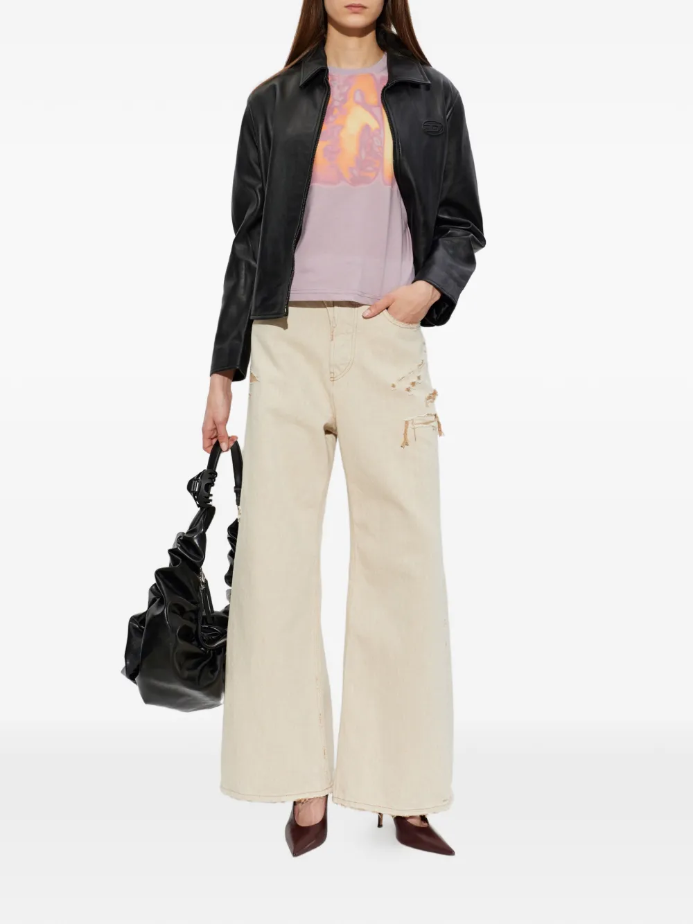 Diesel T-CROPYN-AA1 cropped T-shirt met logoprint Paars